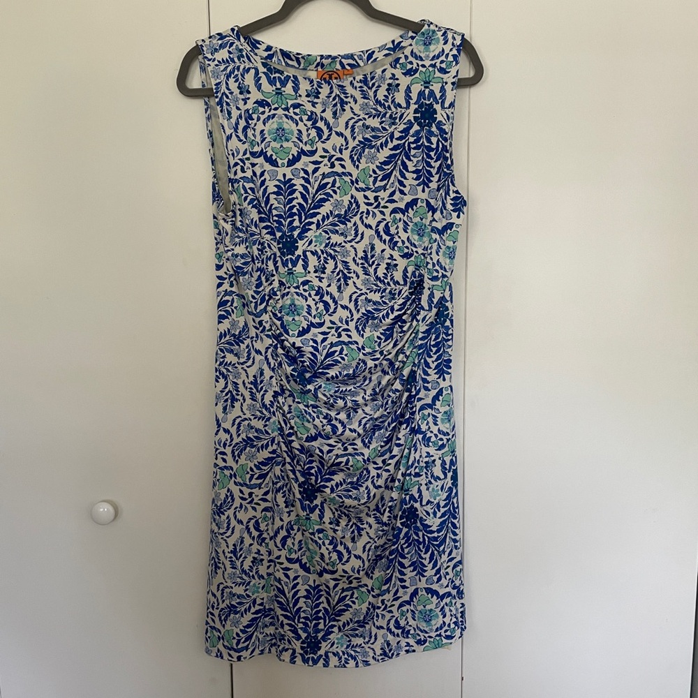 Tory Burch Floral Blue and Green Sleeveless Dress | XL